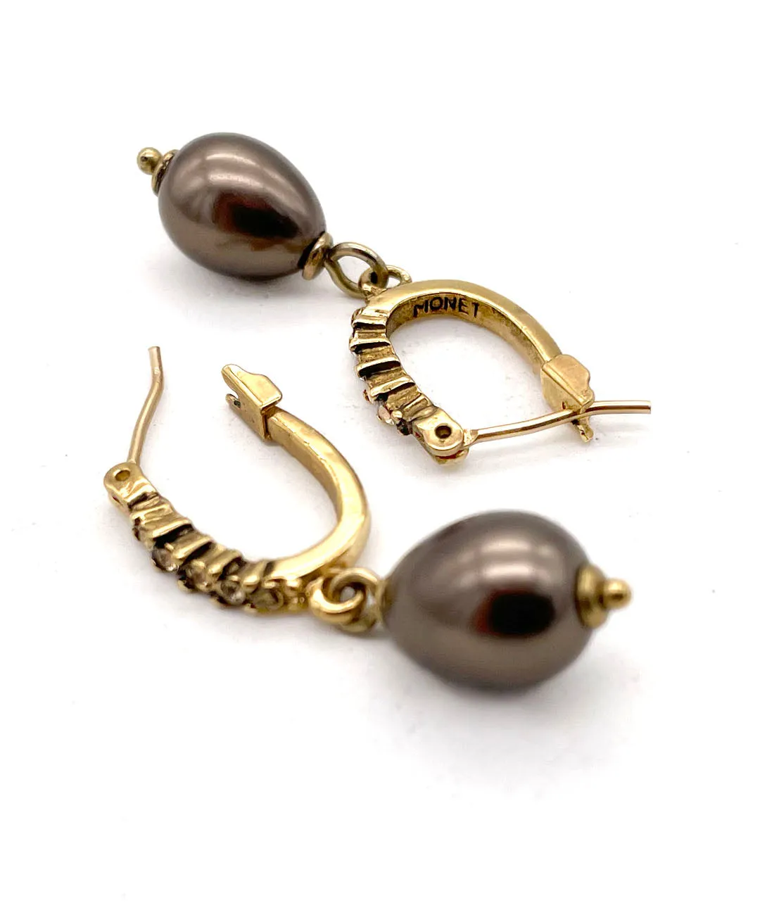 【USA輸入】ヴィンテージ MONET ブラウン パール ピアス/Vintage MONET Brown Pearl Post Earrings