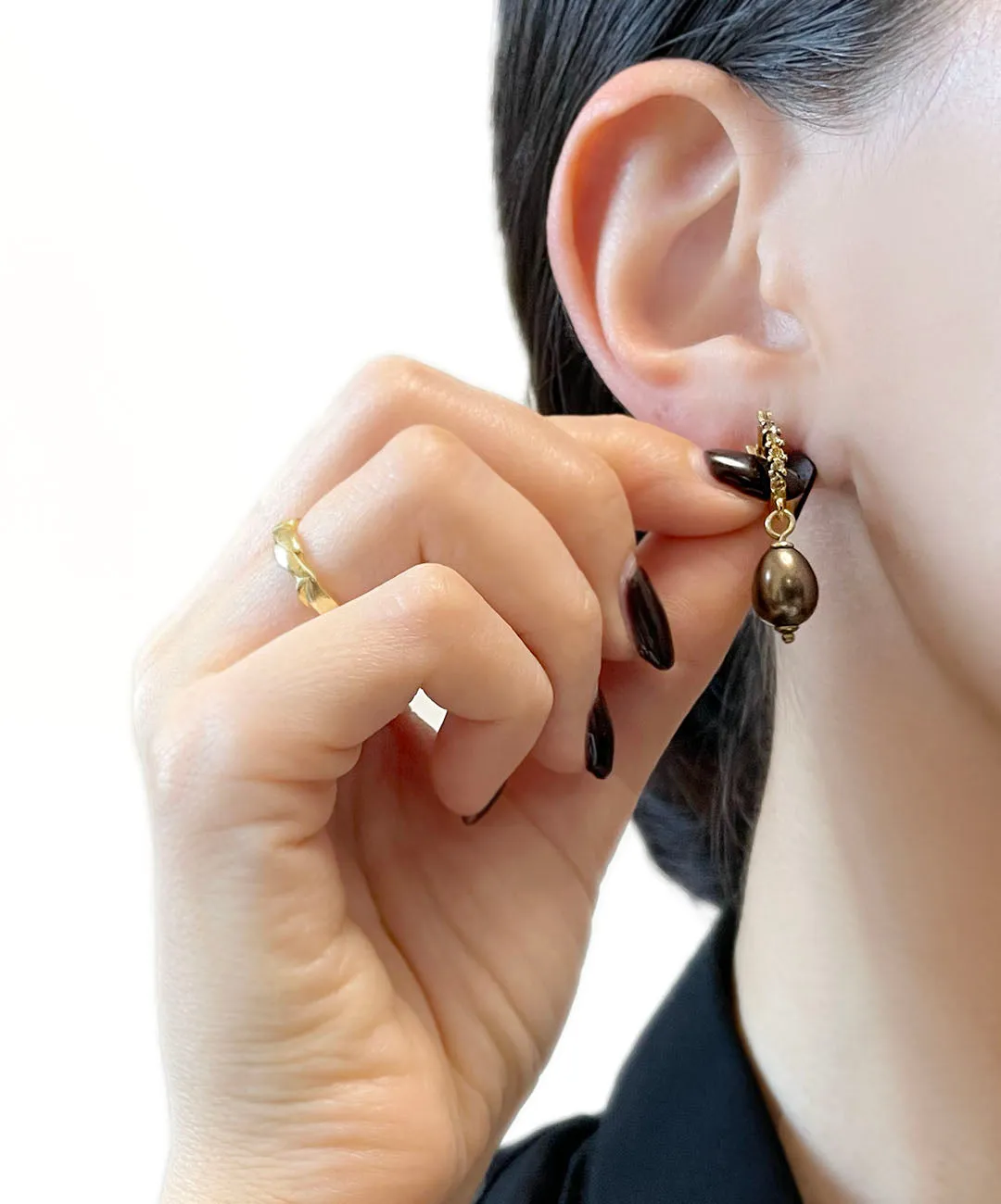 【USA輸入】ヴィンテージ MONET ブラウン パール ピアス/Vintage MONET Brown Pearl Post Earrings