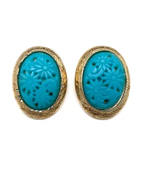 【USA輸入】ヴィンテージ SELRO ターコイズブルー フラワー イヤリング/Vintage SELRO Turquoise Blue Fower Clip On Earrings