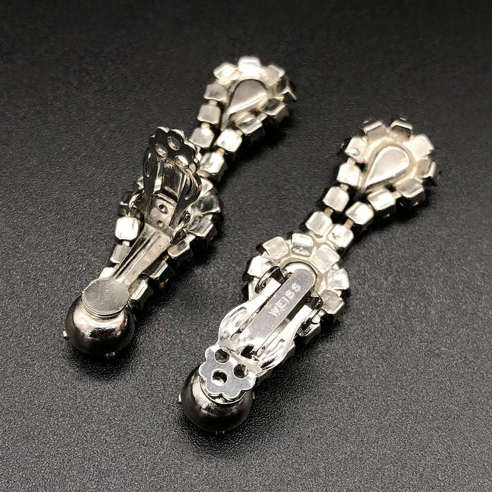 【USA輸入】ヴィンテージ WEISS クリア ラインストーン イヤリング/Vintage WEISS Clear Rhinestones Clip On Earrings