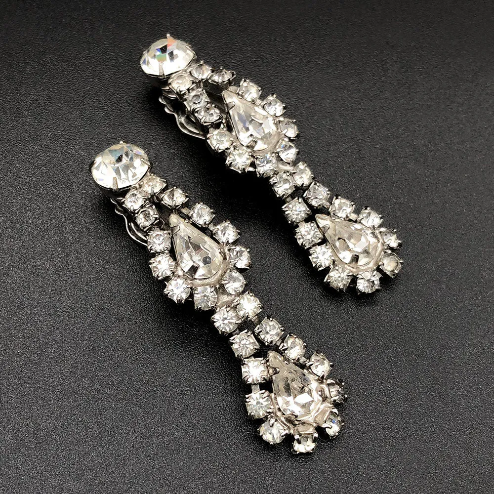 【USA輸入】ヴィンテージ WEISS クリア ラインストーン イヤリング/Vintage WEISS Clear Rhinestones Clip On Earrings