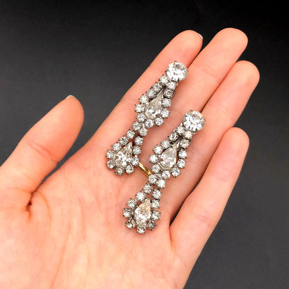 【USA輸入】ヴィンテージ WEISS クリア ラインストーン イヤリング/Vintage WEISS Clear Rhinestones Clip On Earrings