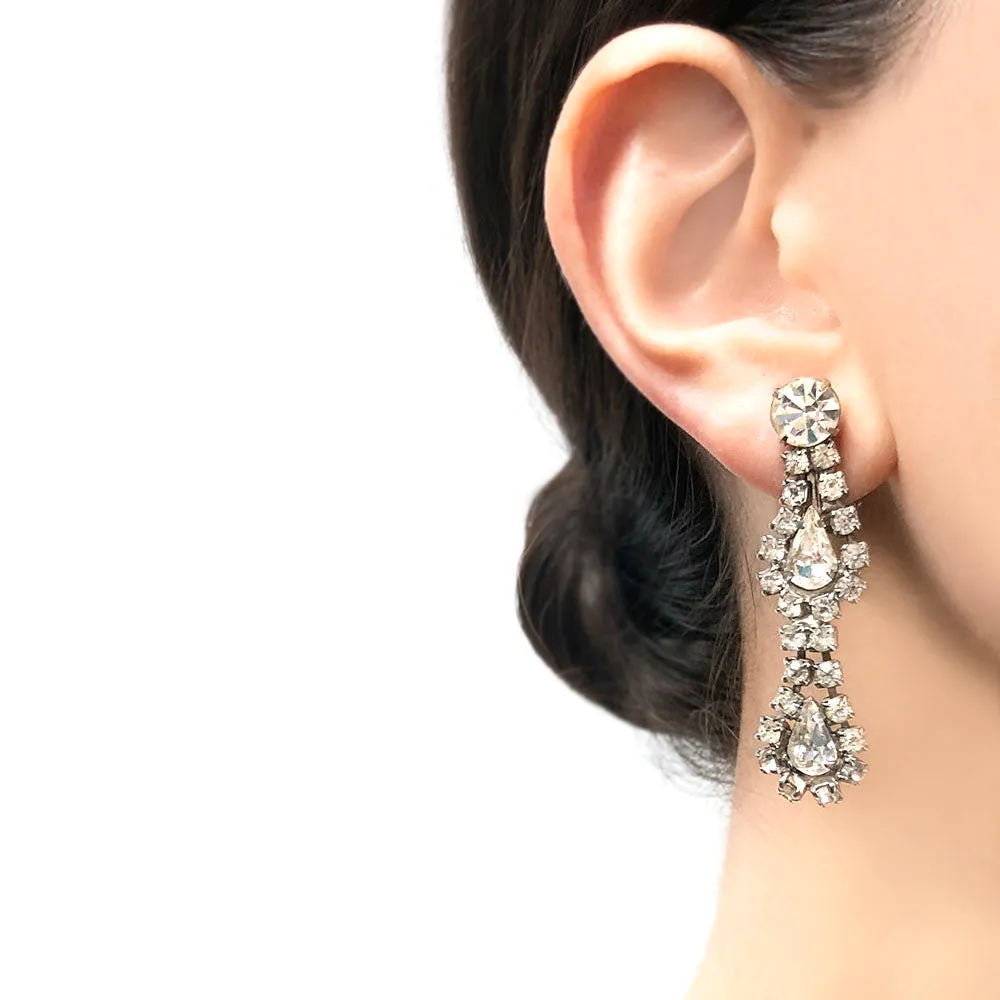 【USA輸入】ヴィンテージ WEISS クリア ラインストーン イヤリング/Vintage WEISS Clear Rhinestones Clip On Earrings