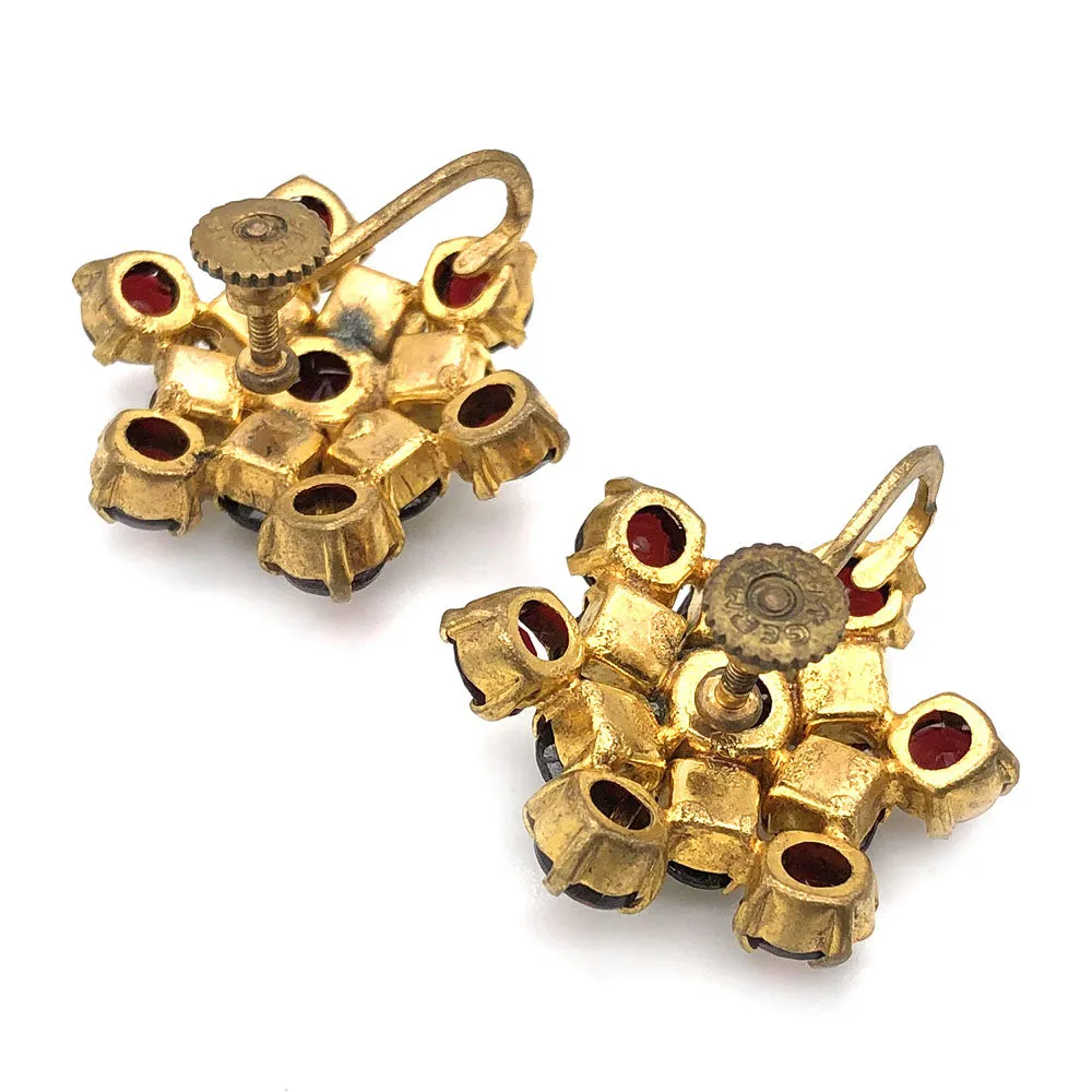 【USA輸入】ヴィンテージ ドイツ製 ガーネットレッド イヤリング/Vintage GERMANY Garnet Red Screw Back Earrings