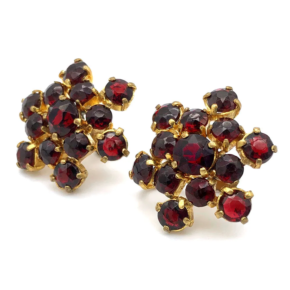 【USA輸入】ヴィンテージ ドイツ製 ガーネットレッド イヤリング/Vintage GERMANY Garnet Red Screw Back Earrings