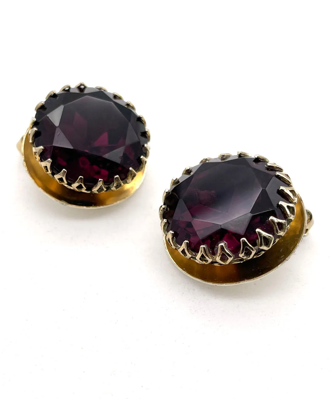 【USA輸入】ヴィンテージ バーガンディ ビジュー イヤリング/Vintage Burgundy Bijou Clip On Earrings