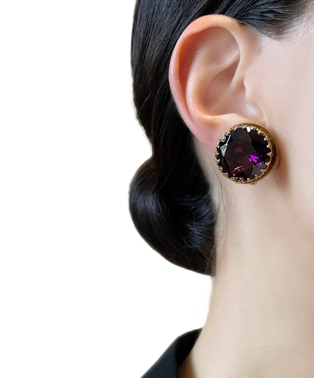 【USA輸入】ヴィンテージ バーガンディ ビジュー イヤリング/Vintage Burgundy Bijou Clip On Earrings