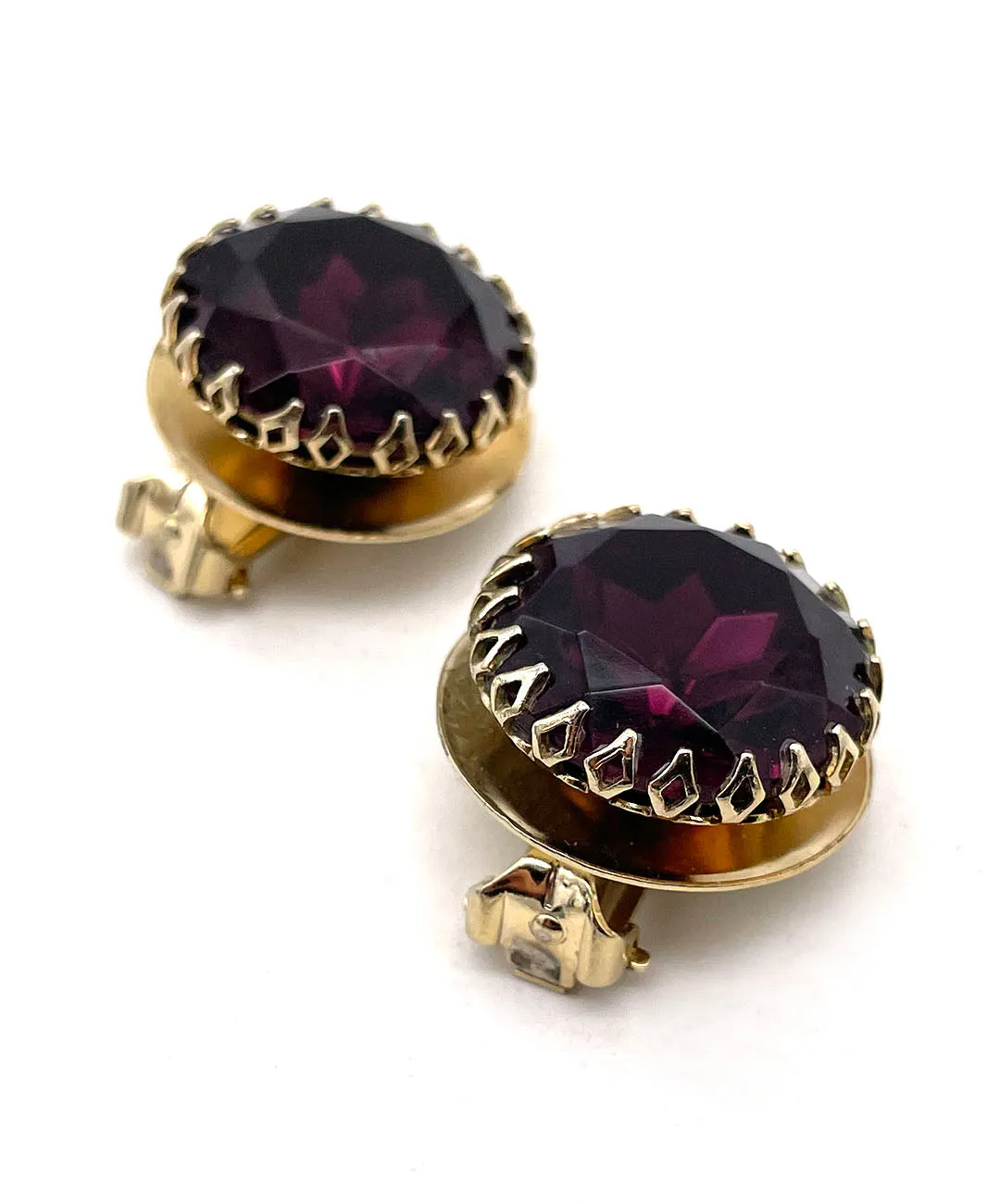 【USA輸入】ヴィンテージ バーガンディ ビジュー イヤリング/Vintage Burgundy Bijou Clip On Earrings