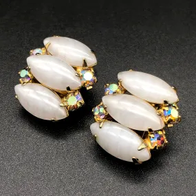 【USA輸入】ヴィンテージ ホワイト オーロラストーン イヤリング/Vintage White Aurora Stones Clip On Earrings