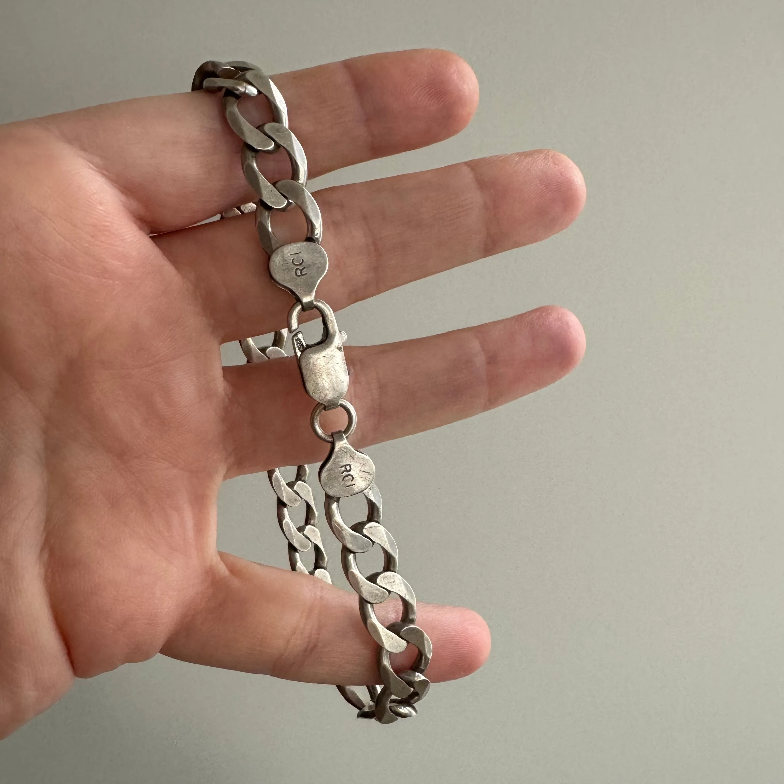 V I N T A G E // slinky curb / sterling silver RCI Italy curb chain bracelet / 8.75, 19g