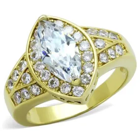 WildKlass Stainless Steel Ring IP Gold Women AAA Grade CZ Clear