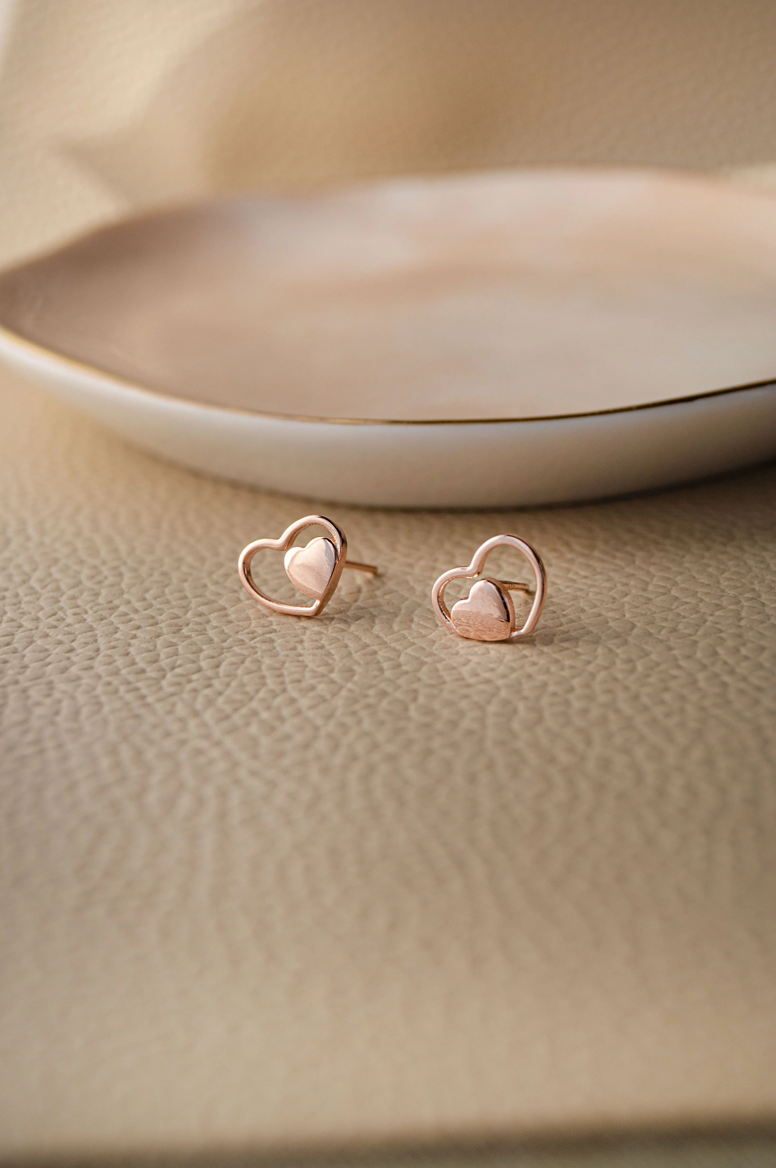 Yours And Mine Heart Rose Gold Plated Mini Sterling Silver Stud Earrings