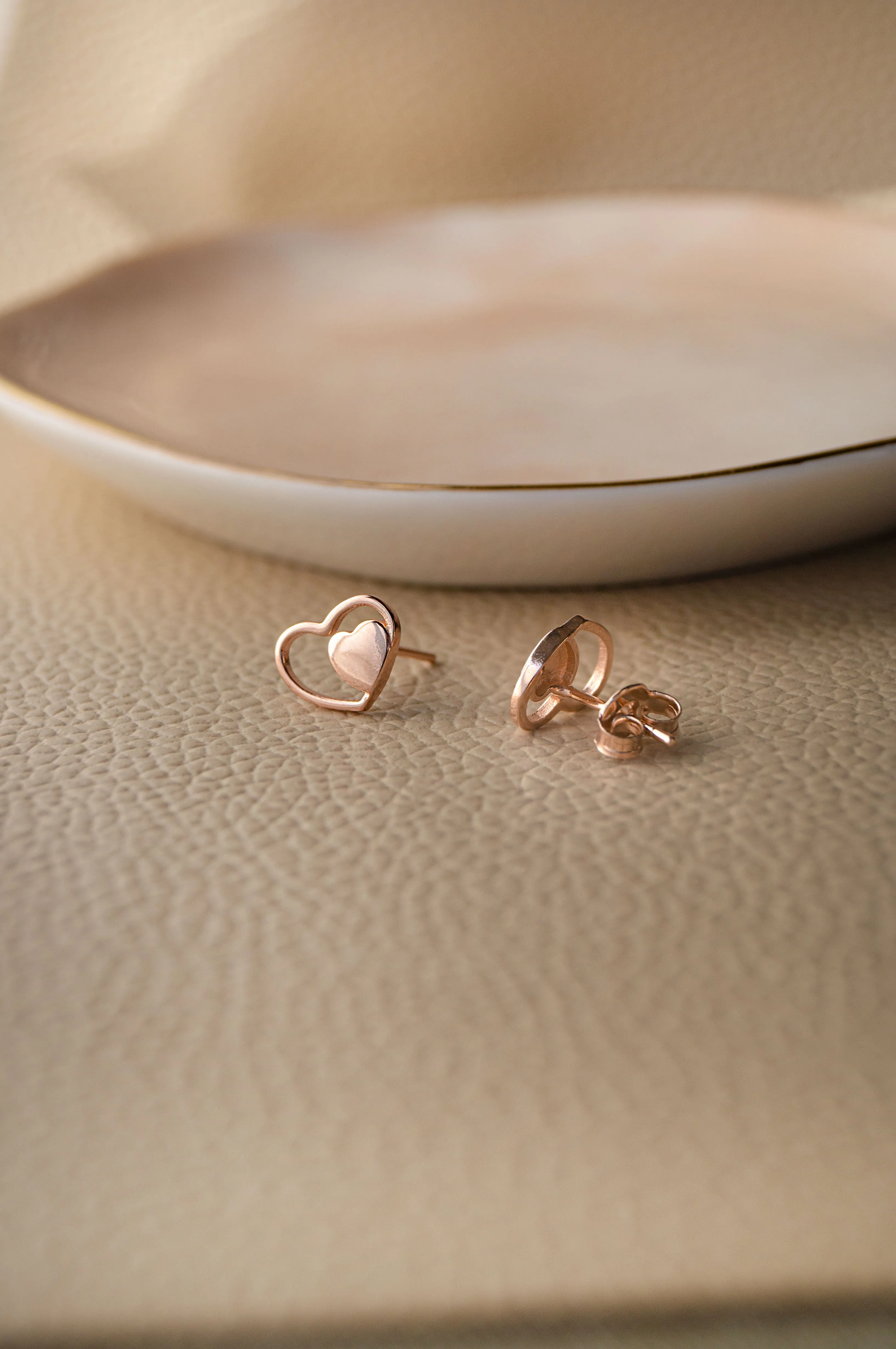 Yours And Mine Heart Rose Gold Plated Mini Sterling Silver Stud Earrings