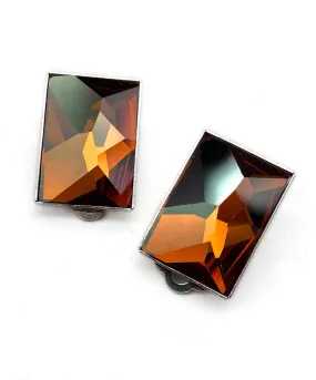 【ドイツ買付】ヴィンテージ SEIBOTH ブラウン レクタングル ガラス イヤリング/Vintage SEIBOTH Brown Glass Clip On Earrings