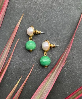 【フランス輸入】ヴィンテージ SPHINX パール グリーン ストーン ピアス/Vintage SPHINX Pearl Green Stone Post Earrings