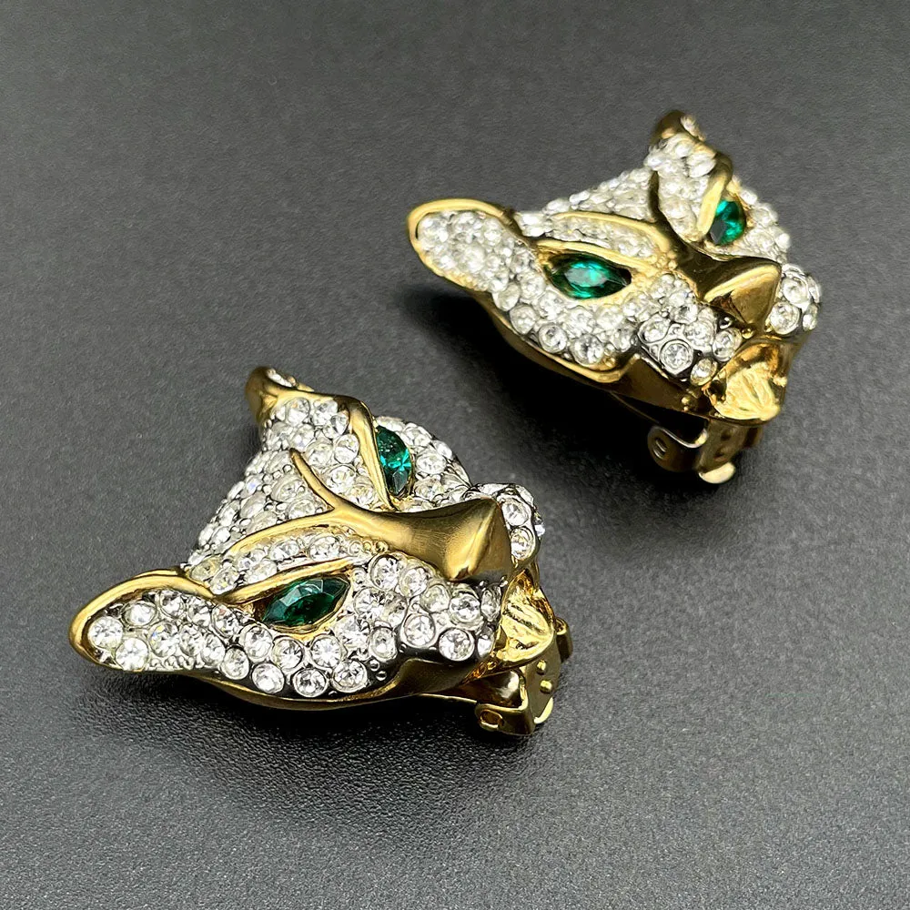 【フランス輸入】ヴィンテージ パンサー パヴェ イヤリング/Vintage Panther Pave Clip On Earrings