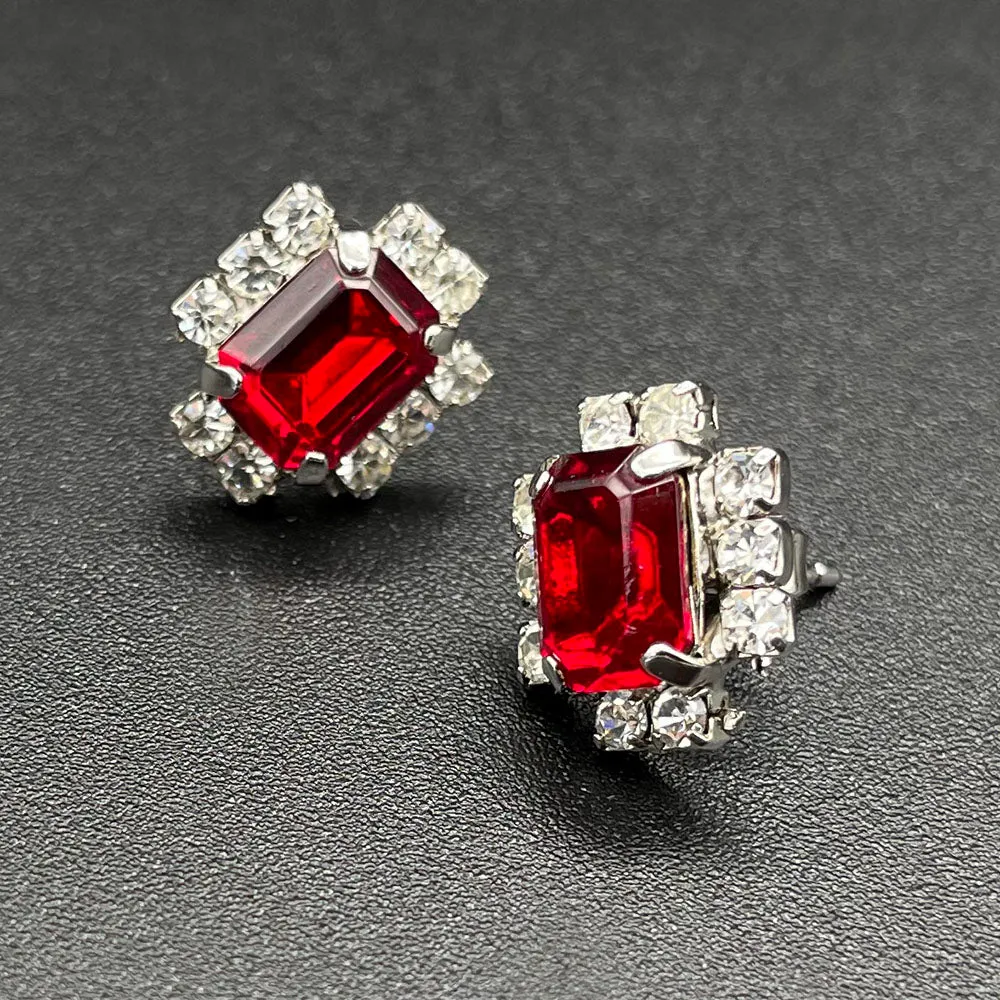 【フランス輸入】ヴィンテージ レッド クリア ビジュー ピアス/Vintage Red Clear Bijou Post Earrings