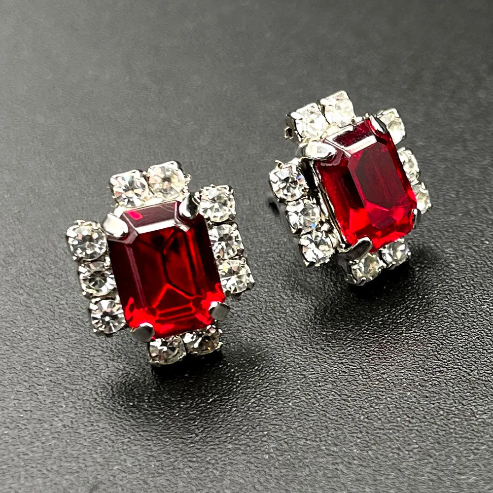 【フランス輸入】ヴィンテージ レッド クリア ビジュー ピアス/Vintage Red Clear Bijou Post Earrings