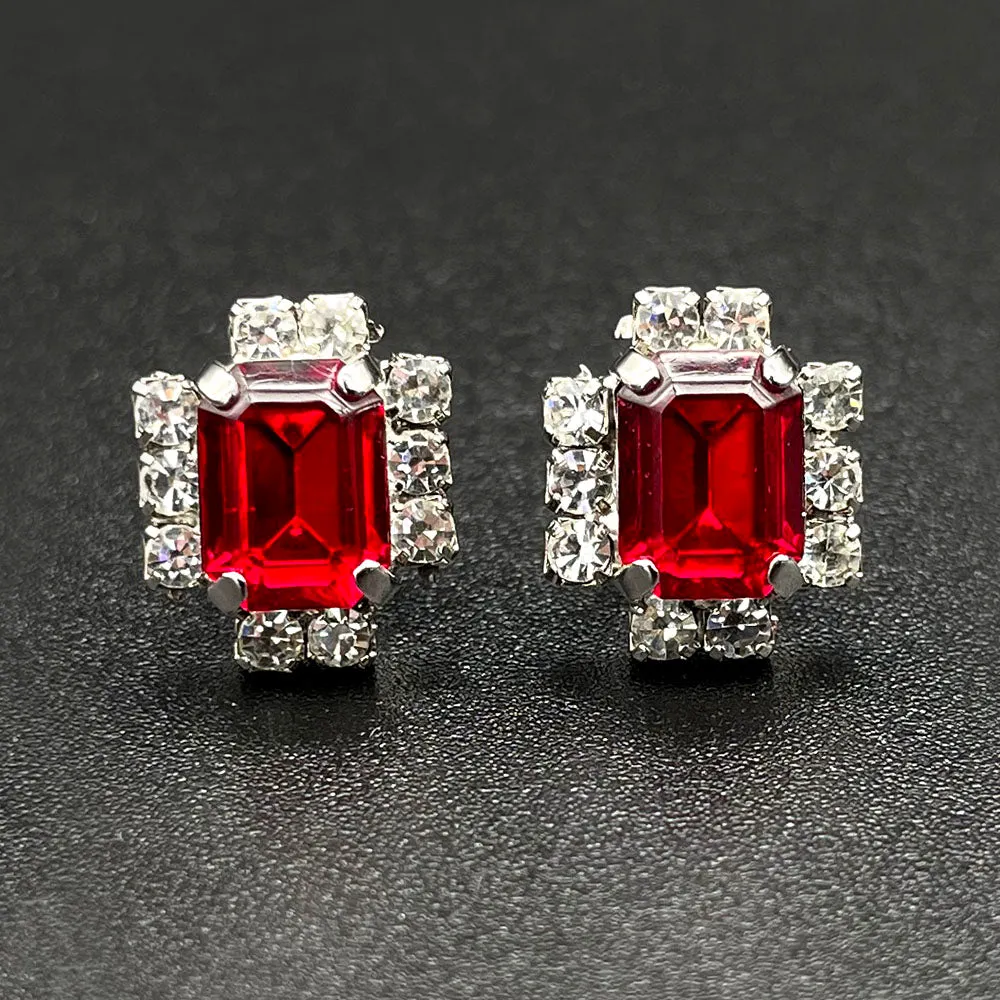 【フランス輸入】ヴィンテージ レッド クリア ビジュー ピアス/Vintage Red Clear Bijou Post Earrings