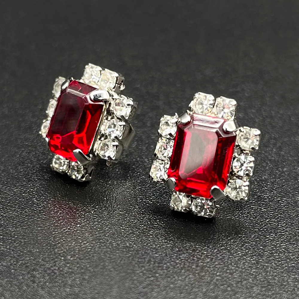 【フランス輸入】ヴィンテージ レッド クリア ビジュー ピアス/Vintage Red Clear Bijou Post Earrings