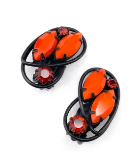 ヴィンテージ オレンジ ブラック ビジュー イヤリング/Vintage Orange Black Bijou Clip On Earrings